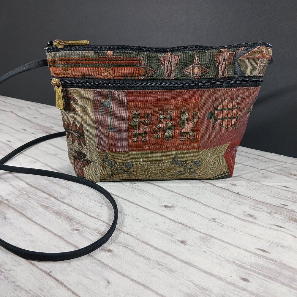 VTG Danny K American Tapestry Crossbody Zipper Purse Kokopelli Rust Brown 10x7"
